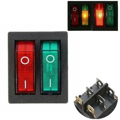Pins double spst on/off rocker boat switch red green light ac 250v/15a 125v/20a (1/4)
