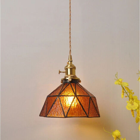 Glass and brass chandelier, precious amber, suitable for bars and restaurants, bedside tables, etc., luxury style (1/4)