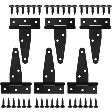 Set of 6 black T-shaped door hinges - Metal door hinges - Door hinges for shed doors, barn doors, garden doors, shed doors (1/4)