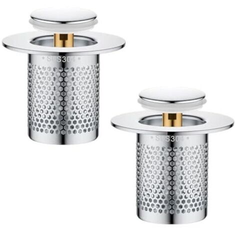 2-Piece Drain Strainer Set, Stainless Steel Kitchen Sink Filter, Pop-up Sink Drain Plug with Stainless Steel Hair Strainer, Floor Sink Filter, for Bathroom (1/4)