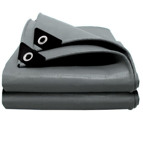 Protective Tarp in 280g/m² PE, 2x3 m, Waterproof Protective Cover for Wood, with Eyelets, Multi-Purpose, Grey (1/4)