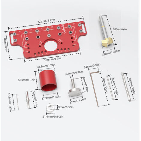 2-in-1 Aluminum Alloy Drilling Guide and Hinge Jig for Precise Hole Positioning with 4 Drill Bit Sizes Included