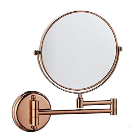 Wall-mounted vanity mirror, double-sided, foldable, rotating, 3x magnifying, 15 cm, for bathroom, toilet, bedroom, rose gold
