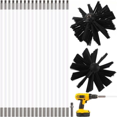 18-piece chimney sweeping kit, chimney brush, chimney rods, with 2 replaceable brush heads for cleaning gutters and house flues (1/4)