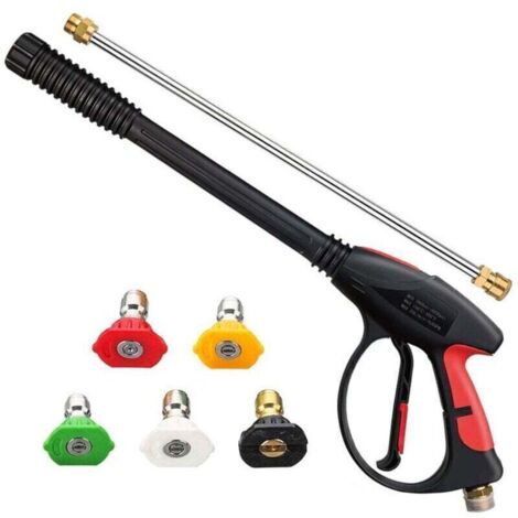 4000 PSI High Pressure Washer Gun, Car Wash Gun with M22-14 mm Thread, 19-inch Extendable Wand, and 5 Nozzle Tips for Pressure Washing (1/4)