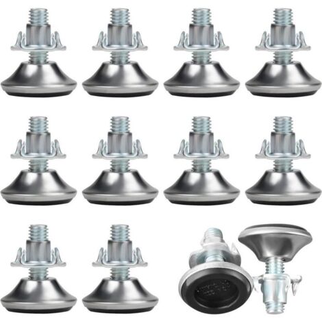 Adjustable Furniture Feet M8 x 30 mm (12 pieces) – Medium-sized adjustable cylindrical feet with PP pads and T-nuts, adjustable rubber furniture leg sliders (1/4)