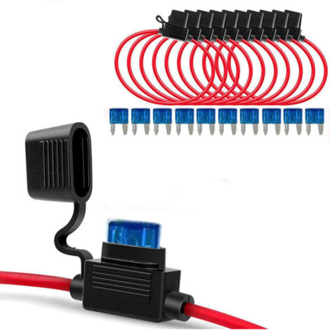 10 Pcs 12AWG Small Blade Plug-in Waterproof Fuse Holders with Wire, 32V Blade Fuse Holder, Car Blade Fuse Boxes, Free 10 Pcs 15A Blade Fuse