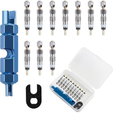 12-Piece Valve Core Set, Valve Cores with 2 Pieces, Valve Set with Valve Core Remover, Valve Adapter, Valve Core Tool, for Bicycle Tire Repair (1/4)