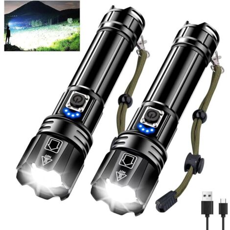 500,000 lumen rechargeable LED flashlight, XHP70.2 extremely bright LED flashlight with 5 modes, zoomable, and IPX7 waterproof, tactical flashlights for camping, hiking, and emergencies. (1/4)