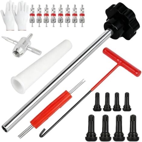 22-Piece Car Tire Valve Remover Kit, Tire Valve Repair Kit, Valve Core Remover, Valve Extractor, Hook Tool, for Cars, Trucks, Bicycles, Motorcycles (Black and Red)