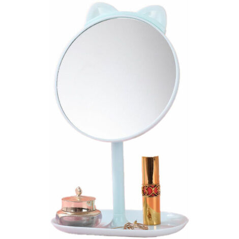 Makeup desk mirror, side table mirror with handle - Blue cat ears + comb (1/4)