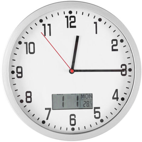 Modern multifunctional wall clock with date and temperature display, perfect for decorating your home office or bedroom. (1/4)