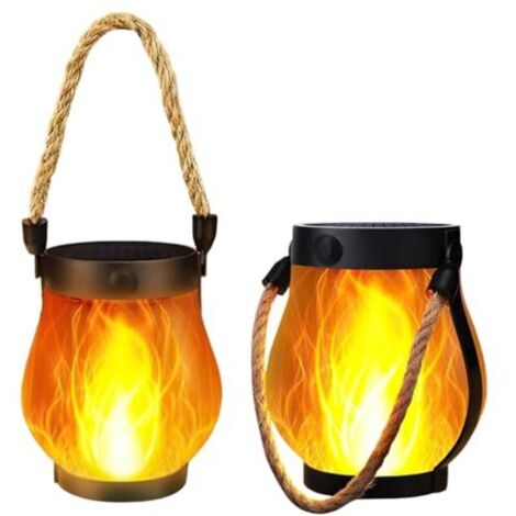 Solar flame effect lights for outdoor use (set of 2), solar lanterns with flame effect, 1500 mAh, rechargeable, IPX4, ideal for outdoor use, on a terrace