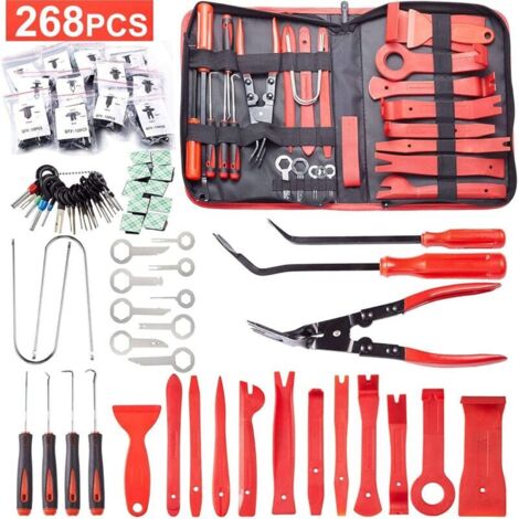 268-Piece Trim Removal Tool Kit for Car Door Panels, Radios, and Dashboards, with Retaining Pins, Pliers, and Fastener Puller Set (1/4)