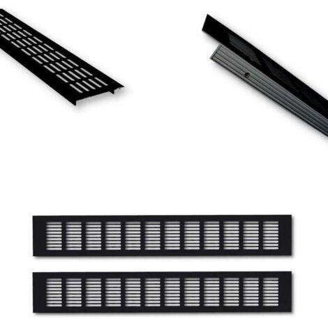 Aluminum ventilation grille - 50 x 8 cm - Black - Pair of 500 mm door ventilation grilles - Ideal ventilation for kitchens, bathrooms, toilets, and closets - Mosquito net - Grille (1/4)