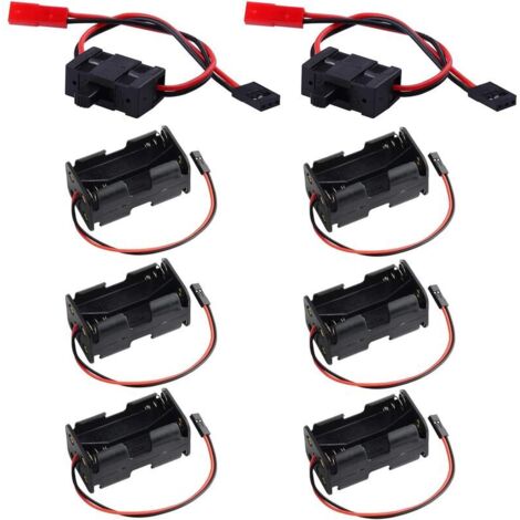 6-Piece Battery Holder Set (4 AA Batteries) Receiver Storage Box Container Case 6V with 2-Pin JST Connector, 2-Piece Futaba RC Receiver Switch, for RC Car/Airplane (1/4)