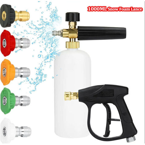 High-pressure cleaning gun with foam cannon, 6.35 mm quick connector, with 5 high-pressure cleaner nozzle tips, 1 L (1/4)