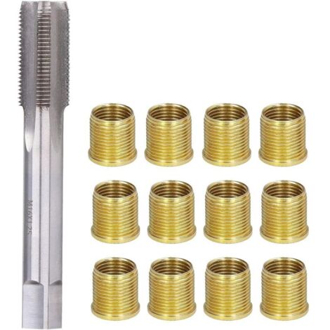 Spark Plug Thread Hole Repair Tools, 10 Threaded Inserts M14 x 1.25, One Threaded Tap M16 x 1.25, Suitable for Repairing 16mm x 1.25mm Threaded Spark Plugs
