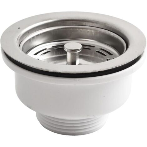 Kitchen sink drain kit, 90 mm, stainless steel flange with removable basket to prevent clogging (1/4)