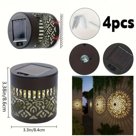 4pcs, IP65 Solar Wall Light for Outdoor Use, Motion Sensor Outdoor Wall Light for Balcony and Terrace, Hollow Projection Light (1/4)