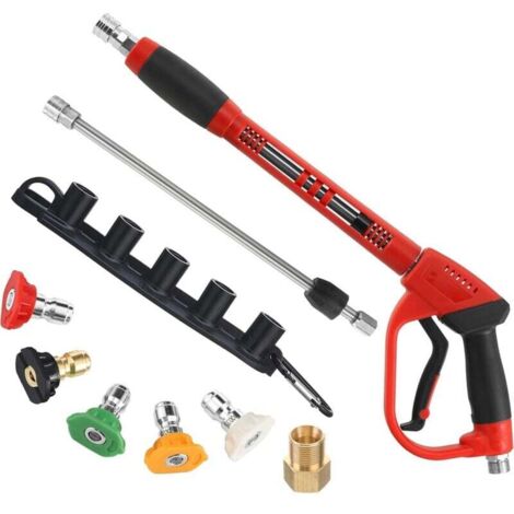 High-pressure cleaning gun with spare extension, 5 nozzle tips, M22 fitting, 1 meter, 350 bar (1/4)