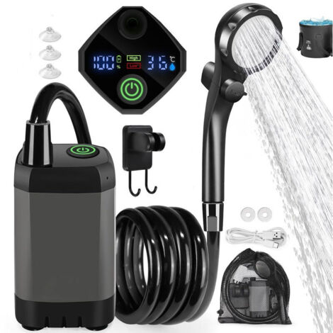 7800mA Portable Shower for Camping, Rechargeable Outdoor Electric Shower with Smart Digital Display, Grey