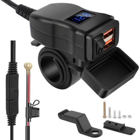 Motorcycle USB Plug, Dual USB Car Charger Plug, Waterproof Motorcycle USB Charger with Fast Charging and Switch, 12-24V USB Plug for Motorcycle, Boat, Marine, Caravan (blue) (1/4)