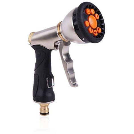 Metal garden hose nozzle, high-pressure watering gun, irrigation with 9 adjustable modes, for watering plants, cleaning driveways and washing cars (1/4)