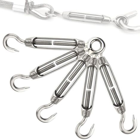 Set of 5 M5 Stainless Steel Wire Tensioners, Adjustable Cable Tensioners with Stainless Steel Hook and Eye, Hook Cable Tensioners for Clotheslines and Chains (1/4)