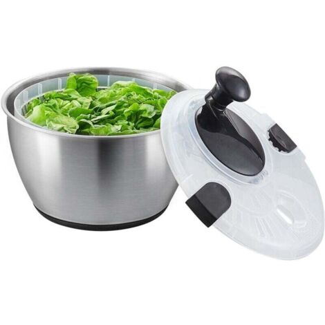 4.75 Qt Stainless Steel Salad Spinner, One-Hand Vegetable Dryer with 304 Stainless Steel Bowl, BPA Free, Ideal for Greens, Herbs, Berries and Fruits
