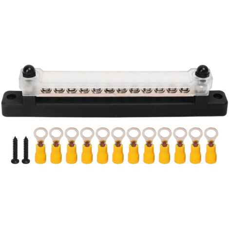 12-Post Power Distribution Block, 2xM6 Post 12xM4 Screw Battery Terminal Box for Cars, Motorhomes, Ships, Yachts (BLACK). (1/4)
