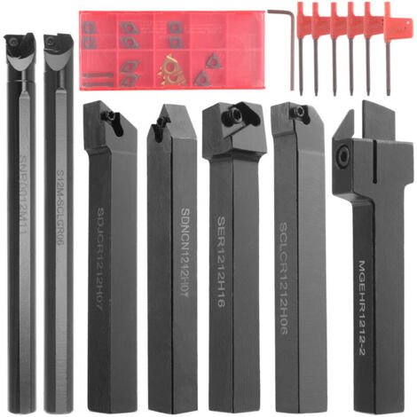 12mm Metal Turning Kit - 7 Steel Bars + Carbide Inserts - For CNC Lathe/Milling - Professional (Complete Tool Holder Set) (1/4)