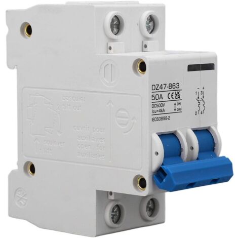 Mini DC 500V 2P DIN Rail Mount Circuit Breaker with Electromagnetic Tripping, Low Voltage, Type B Circuit Breaker for Solar Systems (1/4)