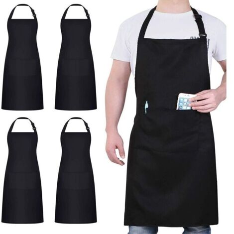 4-Pack Chef Aprons, Black Apron with 2 Pockets, Waterproof Adjustable Apron for Men and Women, Professional Kitchen Apron for Cooking, Gardening, Restaurant, BBQ, Cafe