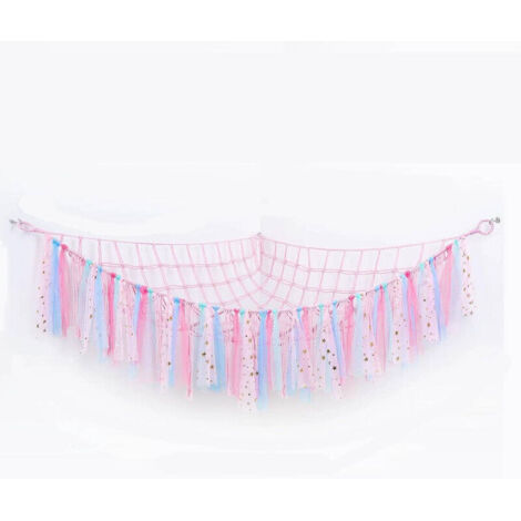 Toy hammock - mesh bag - pink and blue - hammocks - storage bag for stuffed animals - storage bag for toys, hammocks and accessories - braided cotton rope - 100 x 1 (1/2)