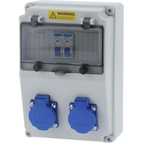 Wall-Mounted Power Distribution Box, 2-Position Electrical Distribution Box, 16A, 220-250V, Outdoor Wall-Mounted Electrical Box for Construction Sites, 25 x 16 x (220-250V)