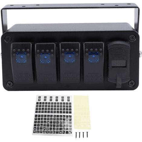 4-Gang Pre-Wired Switch Box, SPST 12V PD Type C On/Off Switch, QC 3.0 USB Charger Voltmeter, Waterproof Aluminium Rocker Switch Panel. (1/4)