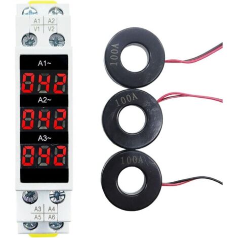 Three-phase ammeter, 3-digit three-phase display, 35 mm mini DIN rail, three-phase digital display, modular current gauge indicator