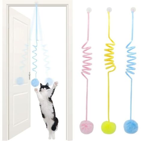 Set of 3 interactive indoor cat toys for adult cats, hanging on the door, with bell and tail, indoor toys