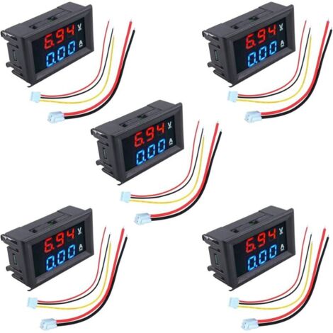 5-Piece 0.28" LED Ammeter Voltmeter, Digital Multimeter Display Voltage and Current Tester, DC 0-100V 10A Voltage Detector, Current Measurement Panel, Amp Volt Gauge (1/4)