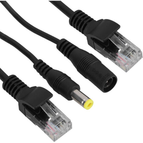 12V Passive Power over Ethernet (POE) Adapter Cable Splitter Waterproof Injector Black