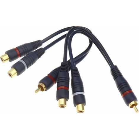 2x 20cm Splitter Cable 1 RCA Male to 2 RCA Female Phono Plug Double-Head AV Audio Line (1/4)