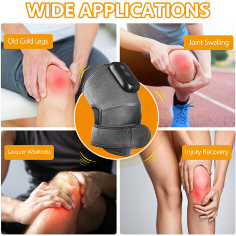 Wireless heated knee massager for relieving joint pain, arthritis cramps, meniscus tears, electric vibration brace with 3 adjustable heat modes, light intensity