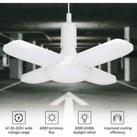 LED Garage Light, 60W E26/E27 6500K 6000Lm Workshop Lamp, Adjustable 4-Panel Deformable LED Ceiling Light for Garage, Warehouse, Workshop, Basement, Gym, Kitchen (1/4)