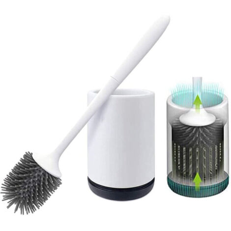 Toilet Brush, Antibacterial Silicone Toilet Brush, Toilet Brush Set with Long Handle and Hygienic Holder (Flooring) (1/4)