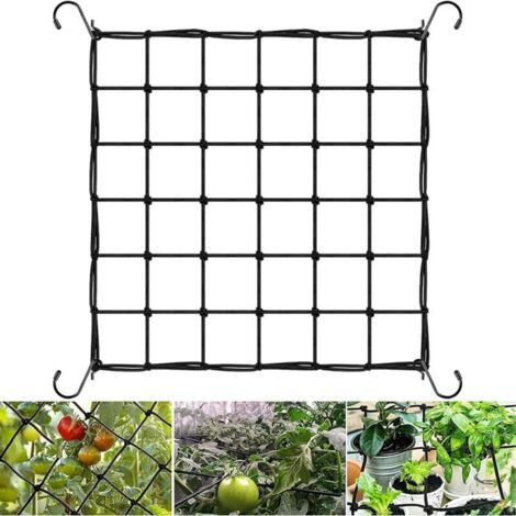Grow Tent Net, 60 x 60 cm, Grow Tent Trellis Net, Support Net, Elastic Mesh Trellis with 4 Hooks for Plants, Vegetables, Fruits, Flowers (1/4)