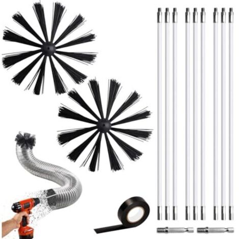 Set of 9 chimney brush handles, brush for 150 mm diameter stove flues, chimney cleaning brush, 9 handles of 410 mm (1/4)