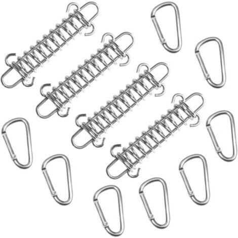 Set of 4 stainless steel spring tent tensioners with 8 carabiners for camping (1/4)