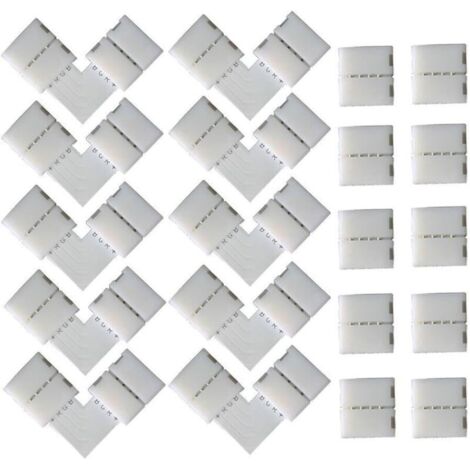 10 PCS L-Shaped Quick Connect 4 Pin Angle Connector, 10 PCS 4 Pin LED Strip Connector, for 10mm Wide SMD 5050 RGB LED Strips (White)