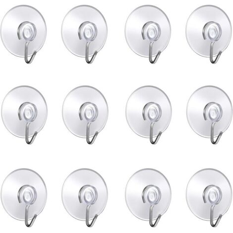 Set of 12 Wall Hooks with Suction Cups, Small Plastic Suction Cups with Round Hooks for Bathroom and Kitchen (Set of 12 suction cups) (1/4)